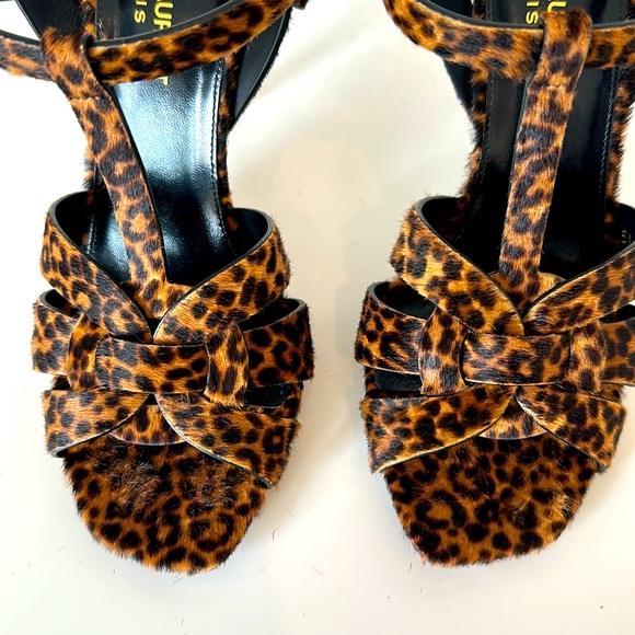 Saint Laurent Tribute Leopard Print Genuine Calf Hair Sandal - Picture 11 of 14